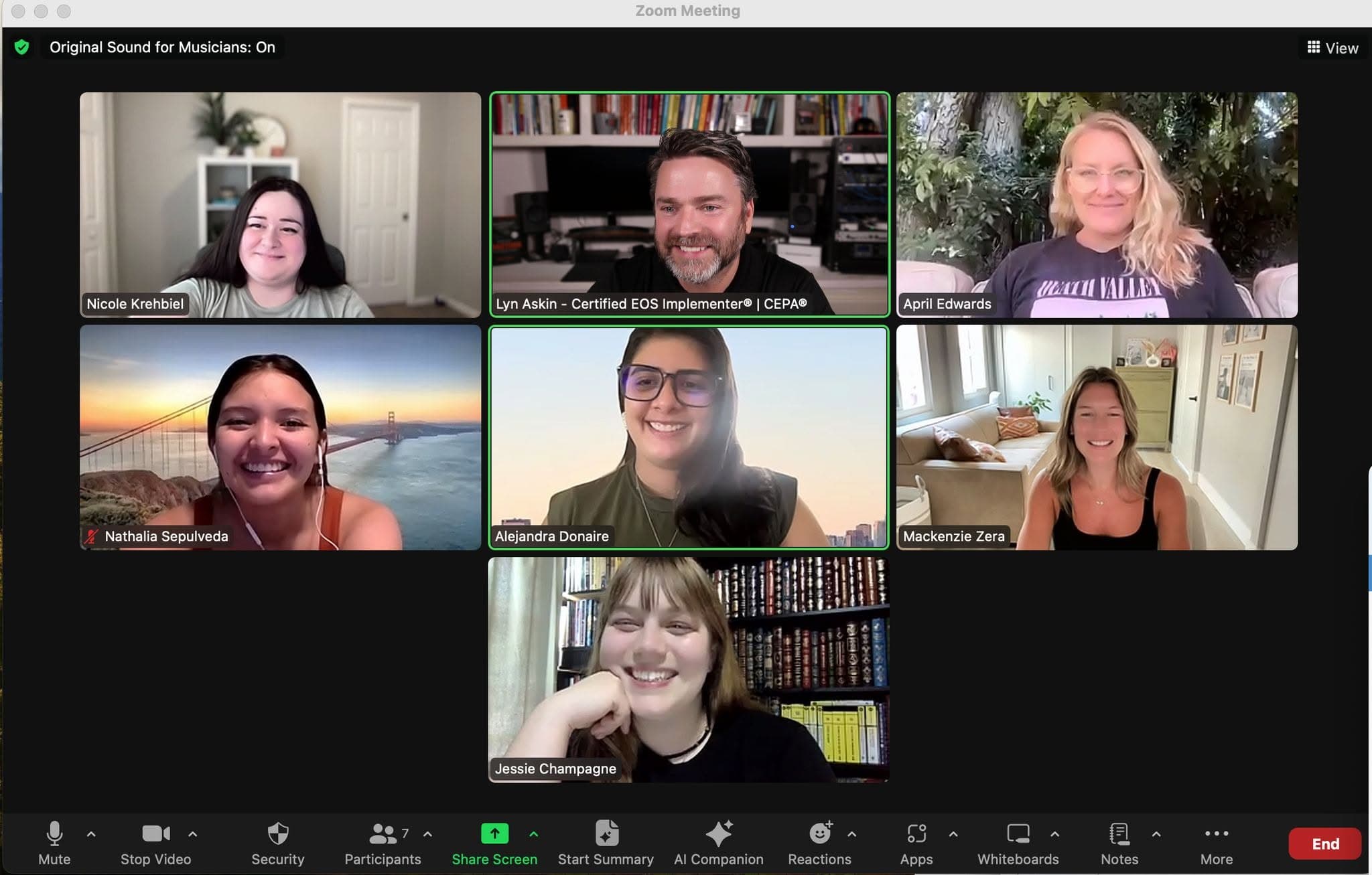 Lyn Askin in a virtual EOS session with the team at Deck Builder Marketers