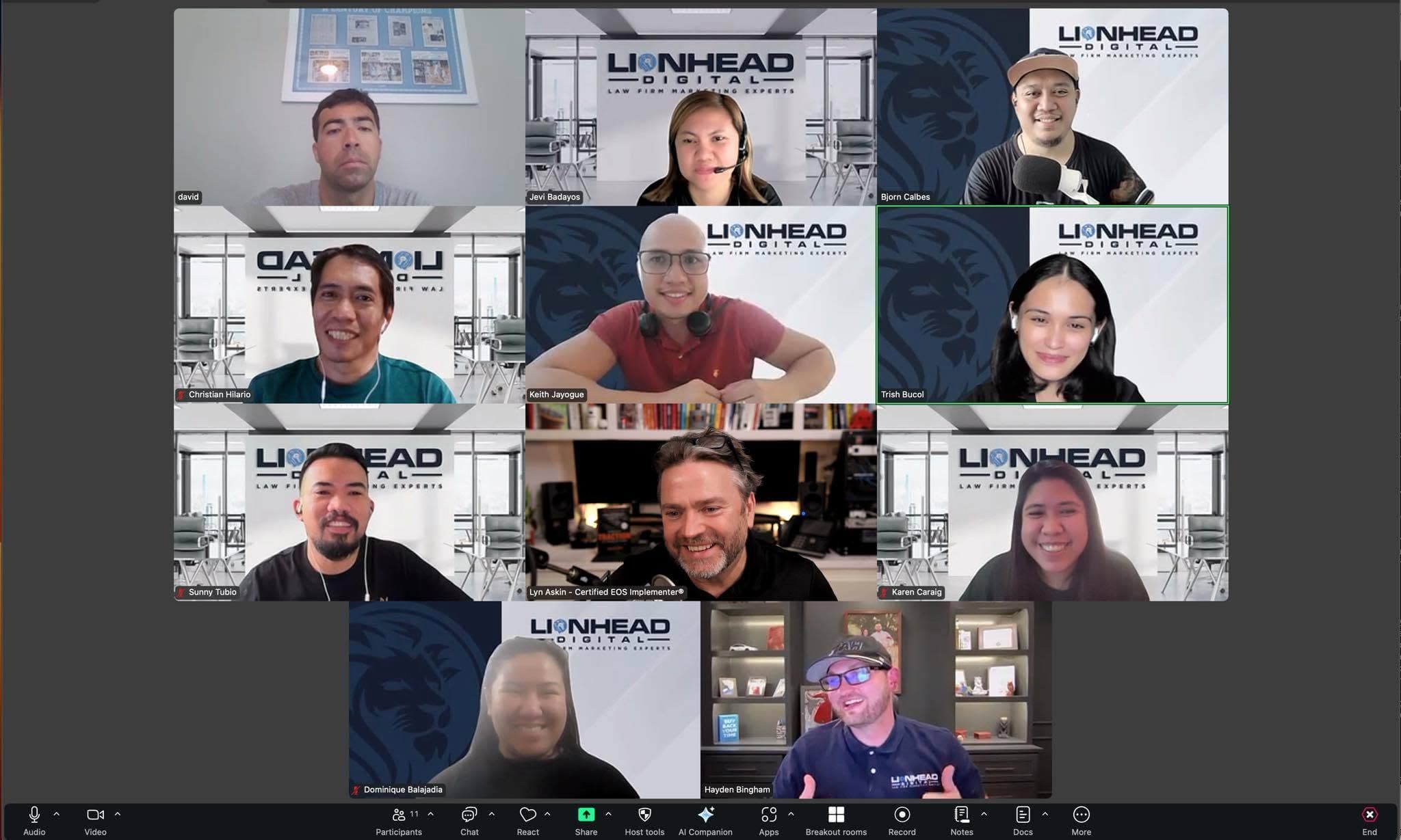 Lyn Askin in a virtual EOS session with the team at Lionhead Digital