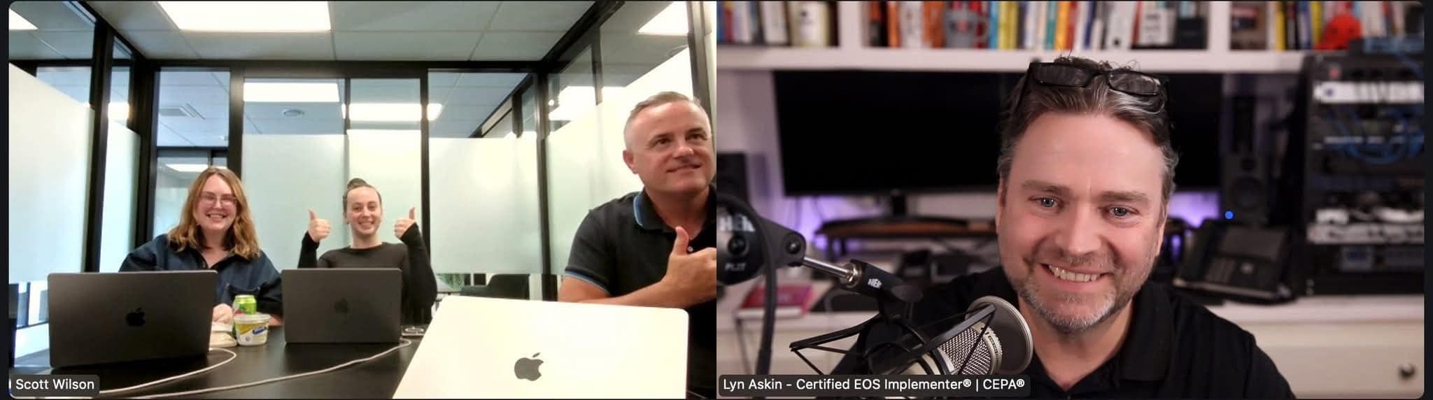 Lyn Askin running a virtual EOS session with Scott Wilson's leadership team in Christchurch, New Zealand